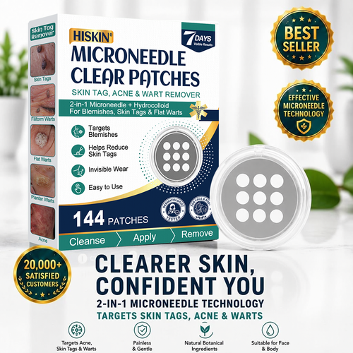 🇺🇸🇺🇸𝐇𝐢𝐬𝐤𝐢𝐧® 2-in-1 Microneedle & Hydrocolloid Patch | Removes raised moles, acne, flat warts, and skin tags | Helps improve wrinkles, scars, and blemishes | Invisible patches for face and body