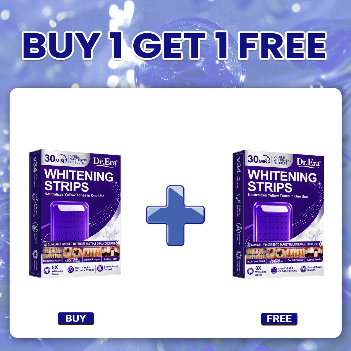𝐃𝐫.𝐄𝐫𝐚® Purple Teeth Whitening Strips | Whiter-Looking Teeth in 30 Minutes | Fights Yellow Tones, Tough Stains, Plaque & Discoloration | Gentle on Sensitive Teeth