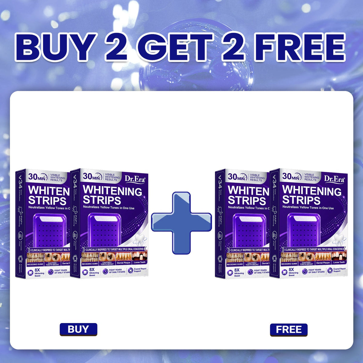 𝐃𝐫.𝐄𝐫𝐚® Purple Teeth Whitening Strips | Whiter-Looking Teeth in 30 Minutes | Fights Yellow Tones, Tough Stains, Plaque & Discoloration | Gentle on Sensitive Teeth