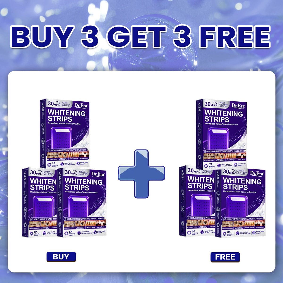 𝐃𝐫.𝐄𝐫𝐚® Purple Teeth Whitening Strips | Whiter-Looking Teeth in 30 Minutes | Fights Yellow Tones, Tough Stains, Plaque & Discoloration | Gentle on Sensitive Teeth